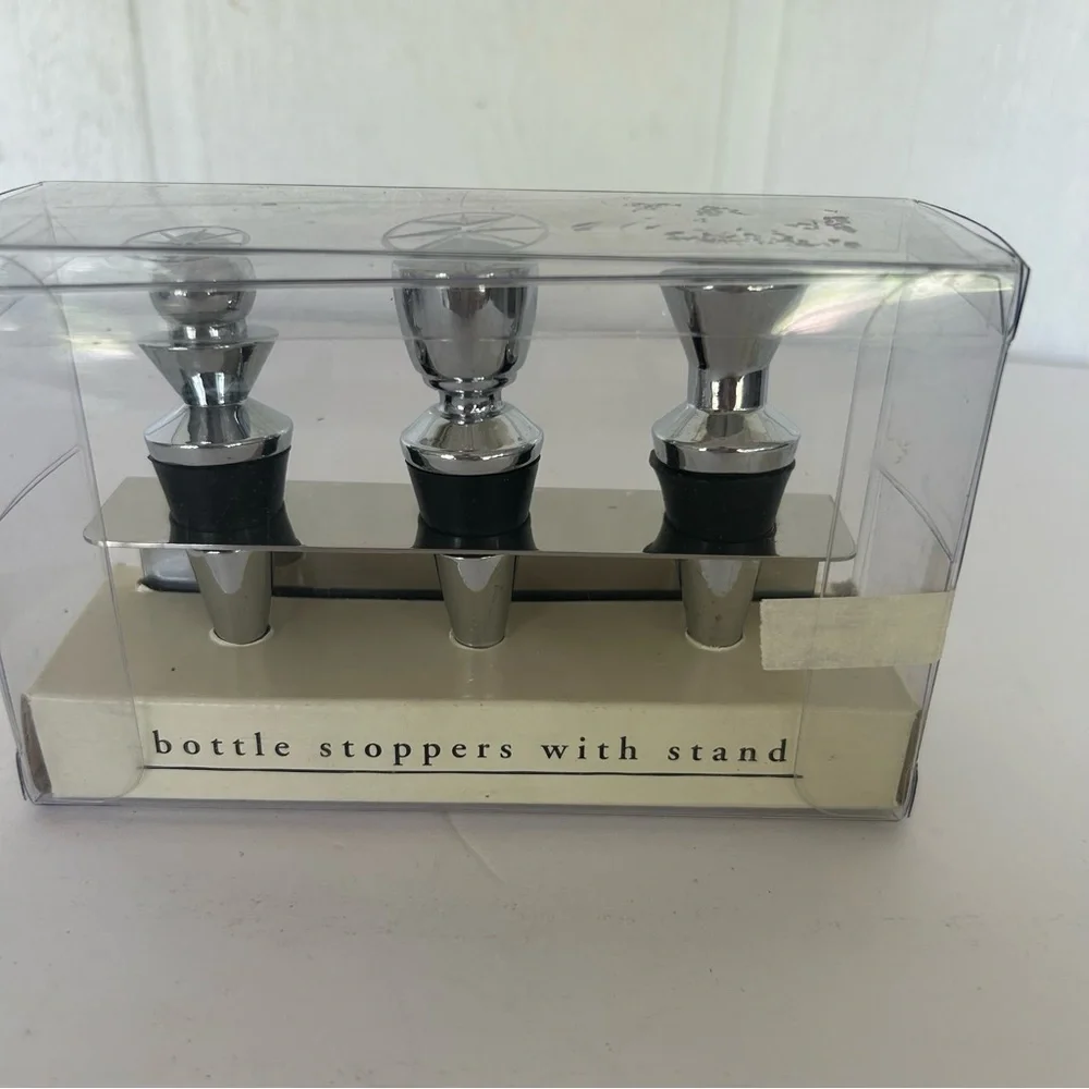 PIER 1 STAINLESS STEEL BOTTLE STOPPERS SET OF THREE NWT